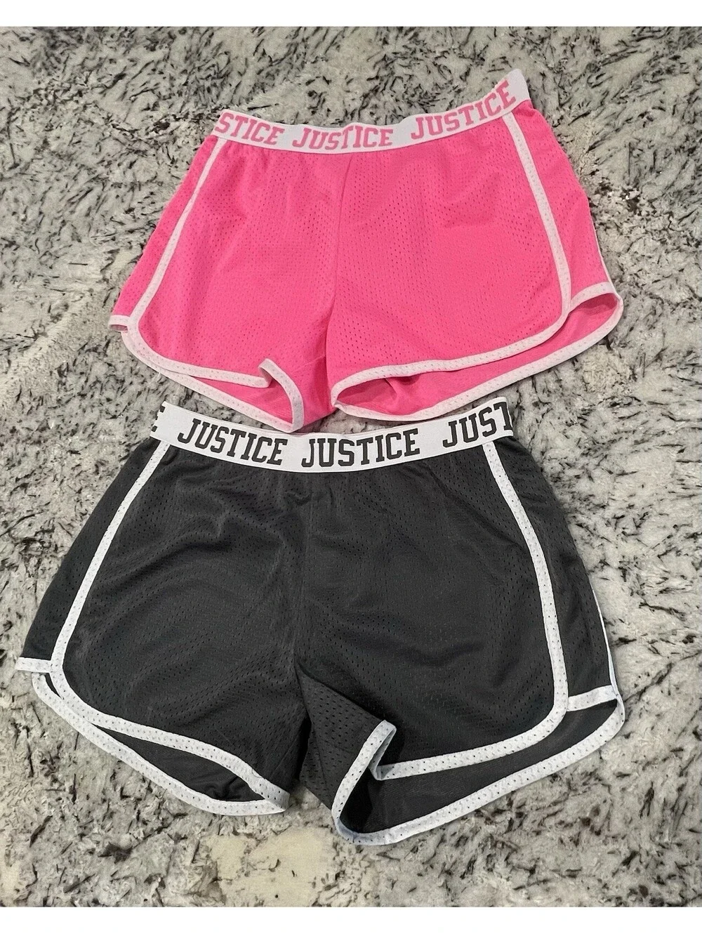Justice Active Girls Size 14/16 Pink Gray Mesh Shorts with Logo- Lot Of 2